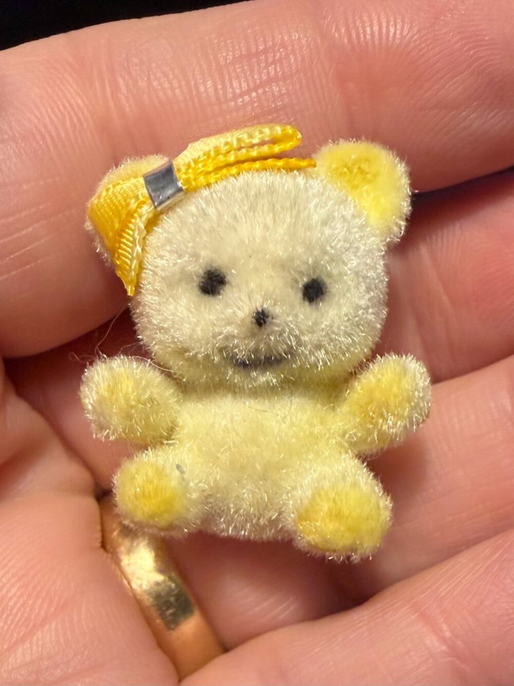 Kawaii Miniature Teddy Bear Brooch | Tiny Kitsch Flocked Animal Pin